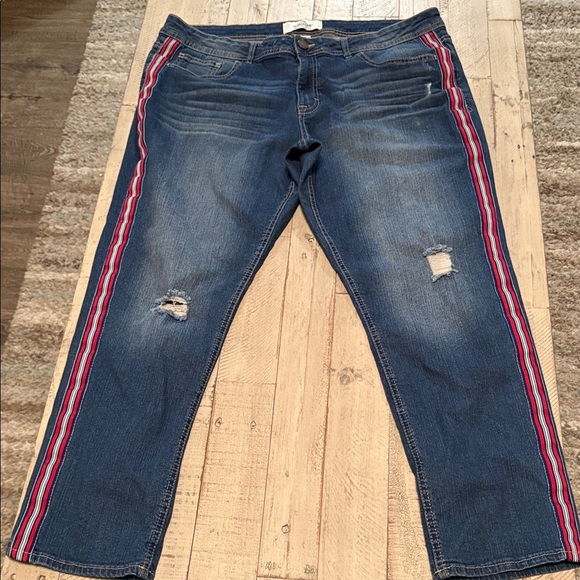 Jordache Blue Cropped Retro Style Jeans with Red Accents Size 18 - Picture 1 of 12